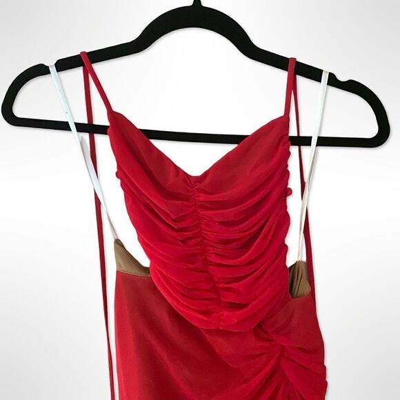 Michael Costello x Revolve Follie Dress red mesh maxi mini gown slip Sz XS NWT - Picture 9 of 16